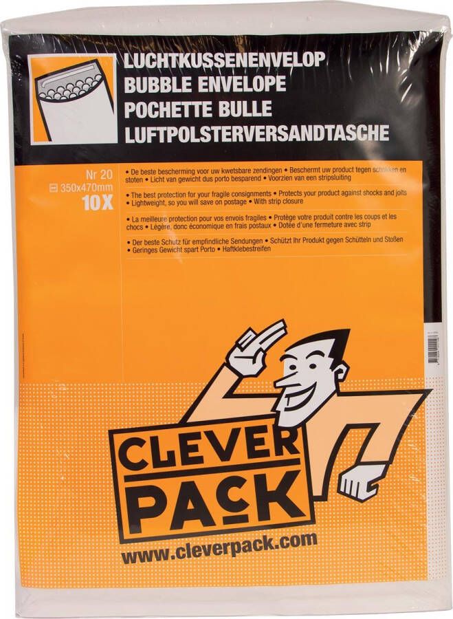 Cleverpack luchtkussenenveloppen ft 350 x 470 mm met stripsluiting wit pak van 10 stuks
