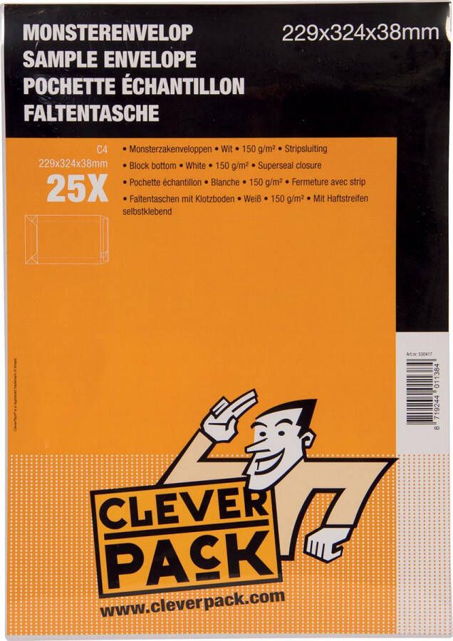 Cleverpack monsterenveloppen, ft 229 x 324 x 38 mm, met stripsluiting, wit, pak van 25 stuks online kopen