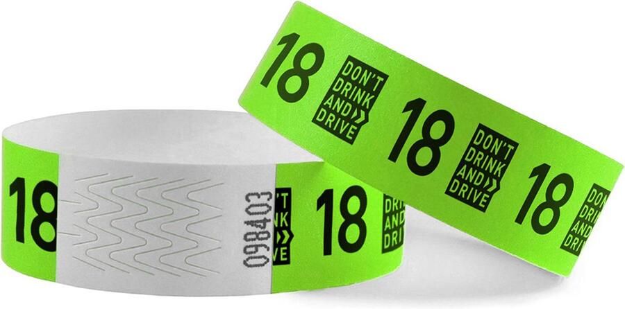 Combicraft polsbandjes Tyvek don't drink and drive 18 groen pak van 100 stuks