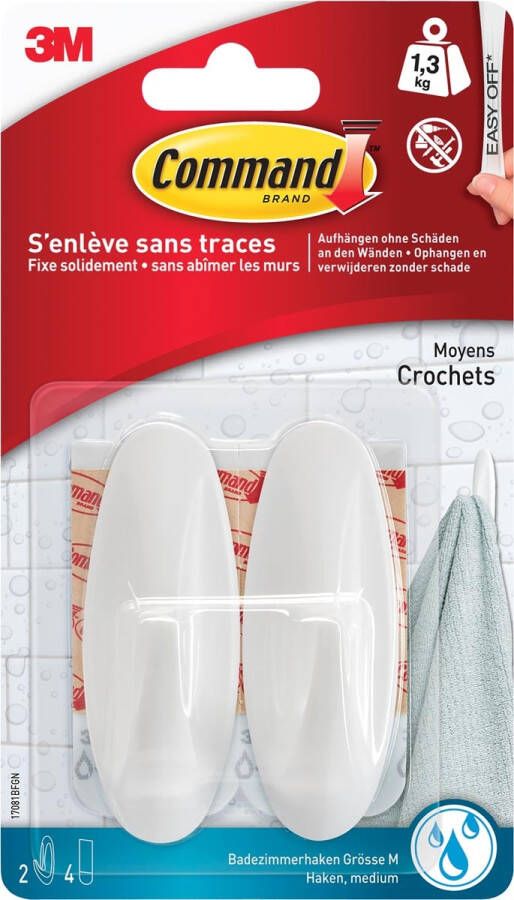 Command decohaak medium draagvermogen 1 4 kg wit waterbestendig blister van 2 stuks