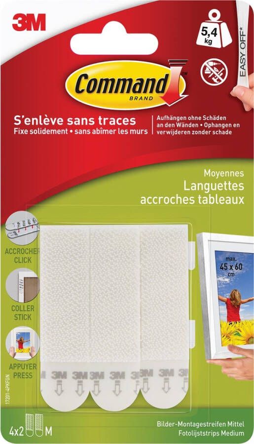 Command fotolijststrip medium draagvermogen 5 4 kg wit blister van 8 stuks