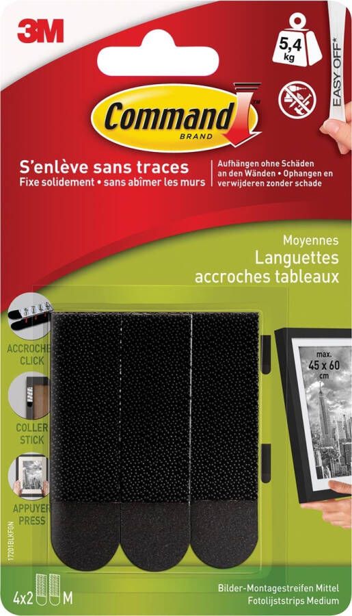 Command fotolijststrip medium draagvermogen 5 4 kg zwart blister van 8 stuks