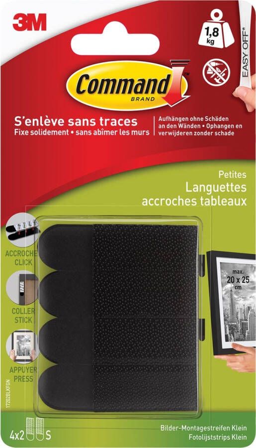 Command fotolijststrip small draagvermogen 1 8 kg zwart blister van 8 stuks