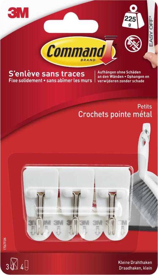 Command kleine draadhaken blister met 3 haken en 4 strips