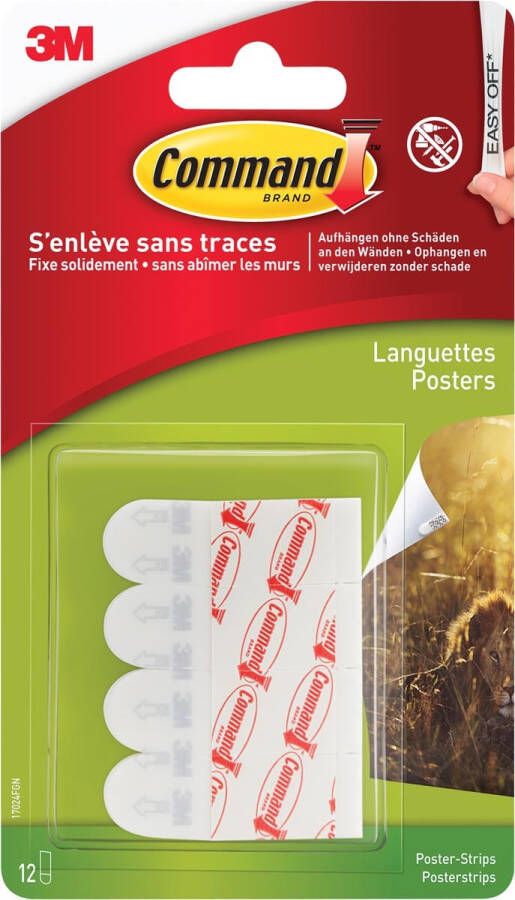 Command posterstrip small draagvermogen 225 gram wit blister van 12 stuks
