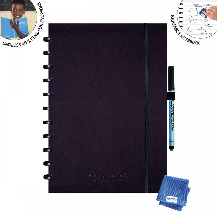 Correctbook A4 Hardcover: uitwisbaar herbruikbaar notitieboek gelijnd Ink Black (zwart)