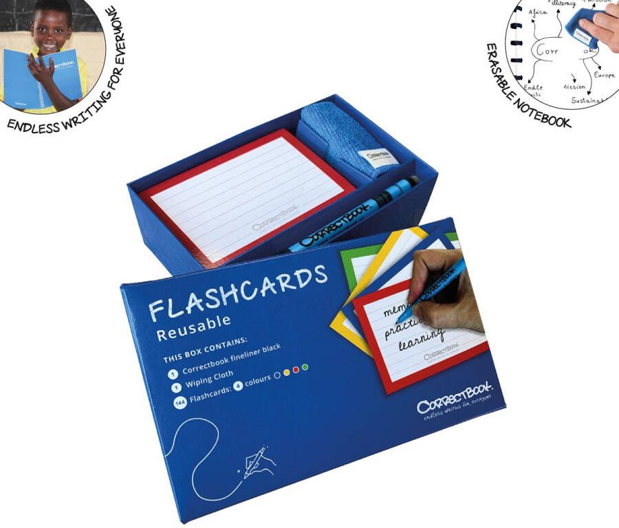 Correctbook Flashcards (systeemkaarten) uitwisbaar herbruikbaar gelijnd pak van 144 stuks