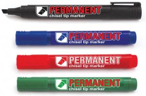 Crown permanent marker schuine punt schrijfbreedte 1 3 mm etui van 4 stuks