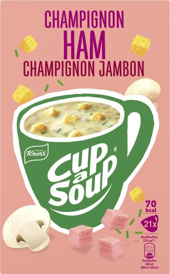 Cup A Soup Knorr Cup-a-Soup champignon & ham pak van 21 zakjes