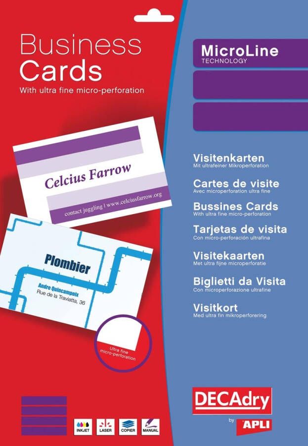 Decadry visitekaarten MicroLine ft 85 x 54 mm 185 g mÂ² 500 kaartjes
