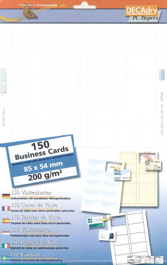 Decadry visitekaarten MicroLine ft 85 x 54 mm 200 g mÂ² 150 kaartjes