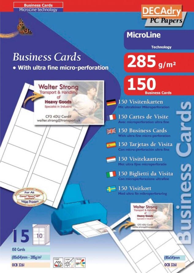 Decadry visitekaarten MicroLine ft 85 x 54 mm 285 g mÂ² 150 kaartjes