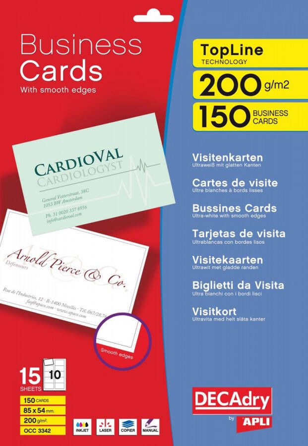 Decadry visitekaarten TopLine 150 kaartjes (10 kaartjes ft 85 x 54 mm per A4) ronde hoeken