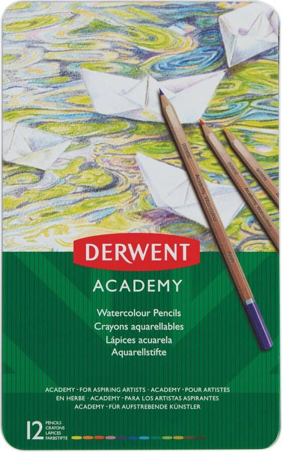 Derwent aquarelpotlood Academy blik van 12 stuks in geassorteerde kleuren