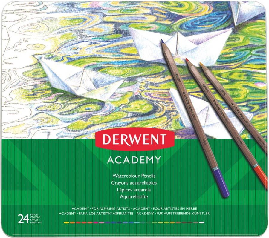 Derwent aquarelpotlood Academy blik van 24 stuks in geassorteerde kleuren