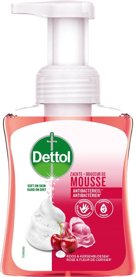 Dettol handzeep mousse roos- en kersenbloem flacon van 250 ml