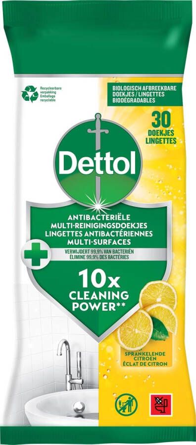 Dettol reiningsdoekjes antibacterieel citroen pak van 30 stuks