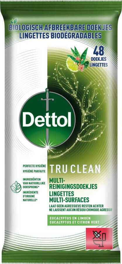 Dettol reiningsdoekjes TruClean eucalyptus en limoen pak van 48 stuks