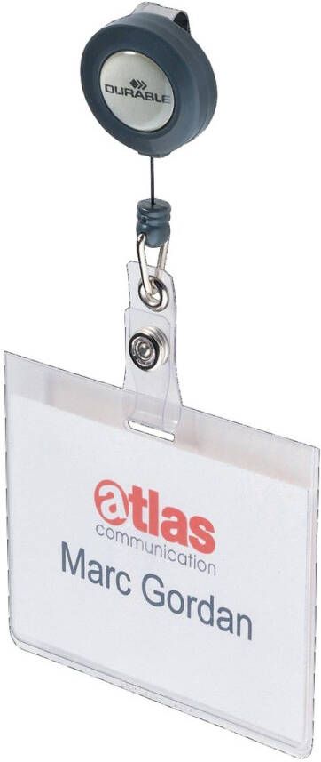 Durable Naambadge 60x90 mm met afrolmechanisme Transparant