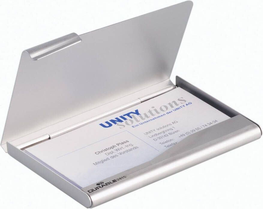 Durable Visitekaartdoosje BUSINESS CARD BOX aluminium metaal-zilver