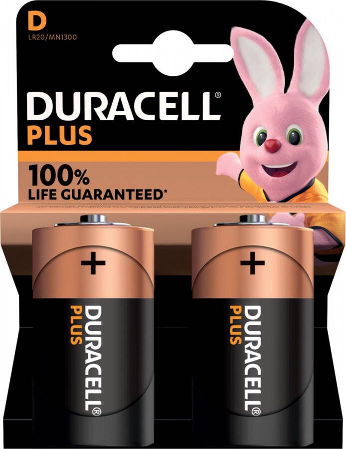 Duracell batterij Plus 100% D blister van 2 stuks