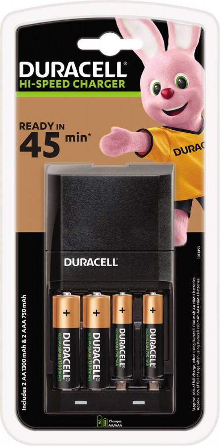 Duracell batterijlader Hi-Speed Advanced Charger inclusief 2 AA en 2 AAA batterijen op blister