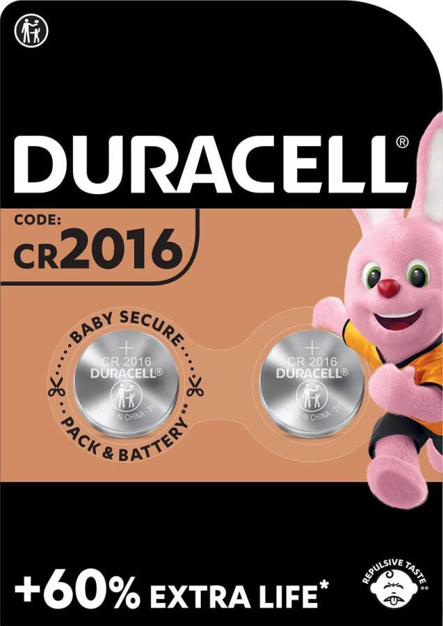 Duracell Batterij knoopcel 2xCR2016 lithiumÃ˜20mm 3V-90mAh