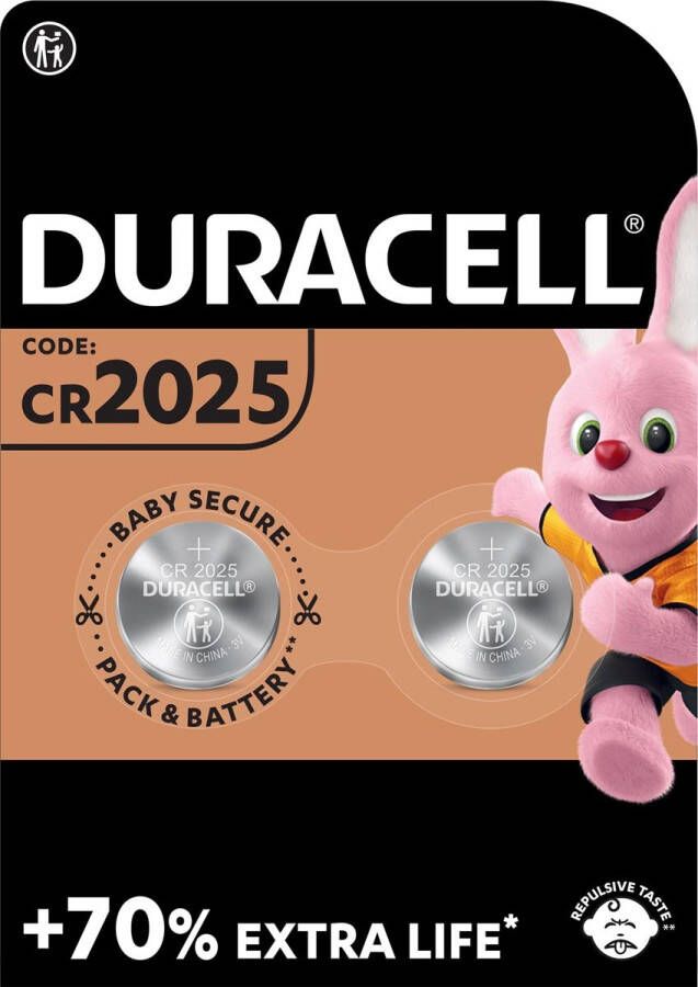 Duracell Batterij knoopcel 2xCR2025 lithiumÃ˜20mm 3V-170mAh