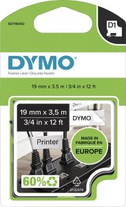 Dymo Labeltape 16954 D1 718050 19mmx3.5m nylon zwart op wit