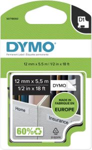 Dymo Labeltape 16955 D1 718060 12mmx5.5m poly zwart op wit