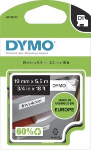 Dymo Labeltape 16960 D1 718070 19mmx5.5m poly zwart op wit