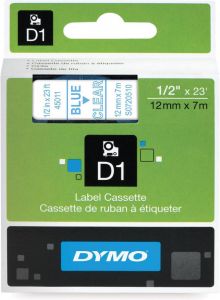 Dymo Labeltape 45011 D1 720510 12mmx7m blauw op transparant
