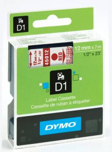 Dymo Labeltape 45012 D1 750520 12mmx7m rood op transparant