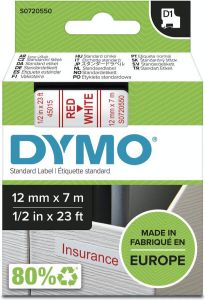 Dymo Labeltape 45015 D1 720550 12mmx7m rood op wit
