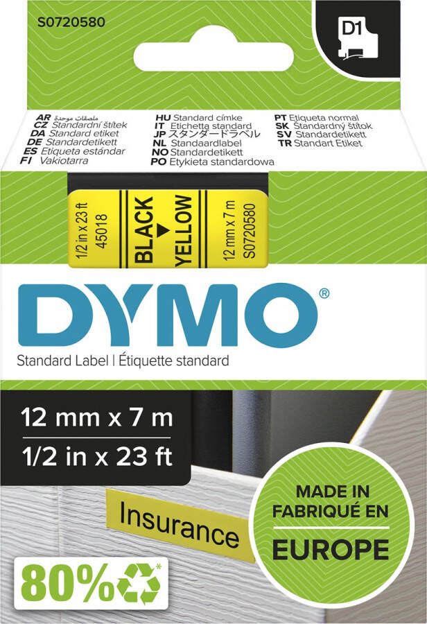 Dymo D1 tape 12 mm zwart op geel