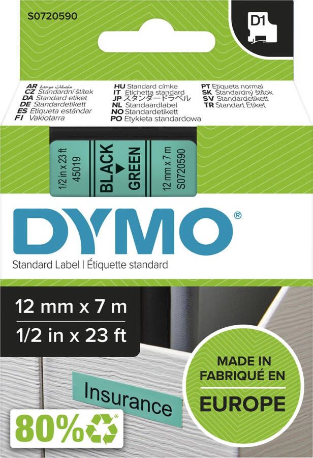 Dymo D1 tape 12 mm zwart op groen