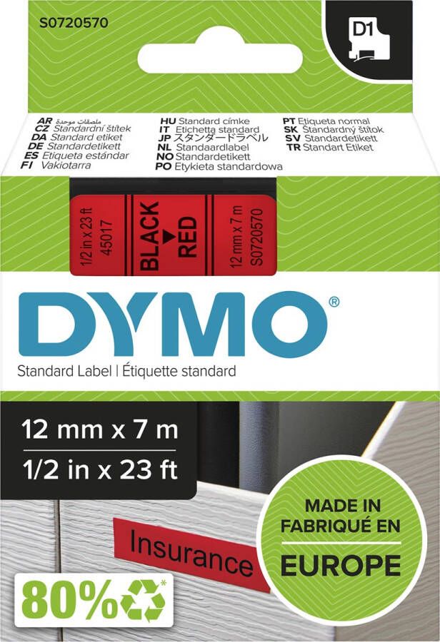 Dymo D1 tape 12 mm zwart op rood