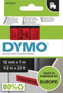 Dymo Labeltape 45017 D1 720570 12mmx7m zwart op rood