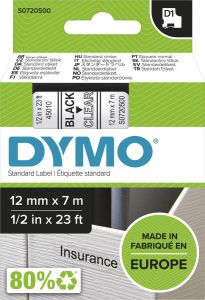 Dymo Labeltape 45010 D1 720500 12mmx7m zwart op transparant