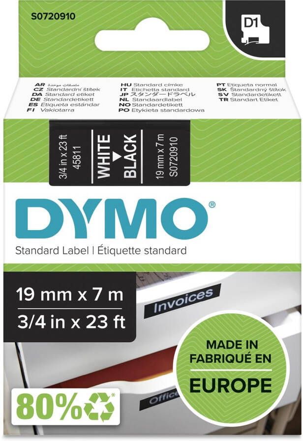 Dymo Labeltape LabelManager D1 polyester 19mm wit op zwart