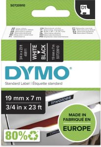Dymo Labeltape 45811 D1 720910 19mmx7m wit op zwart