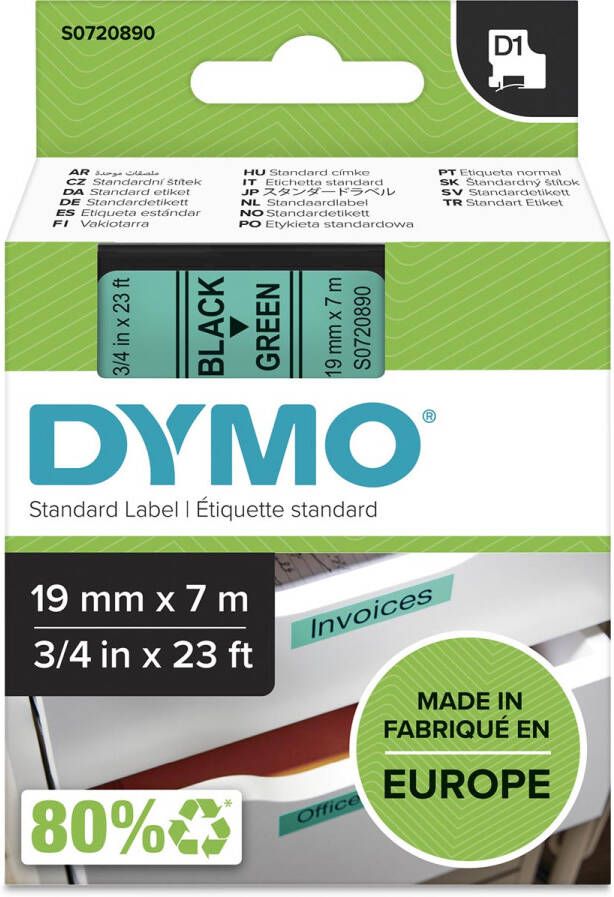 Dymo D1 tape 19 mm zwart op groen