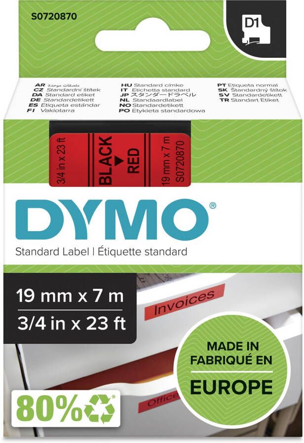 Dymo D1 tape 19 mm zwart op rood