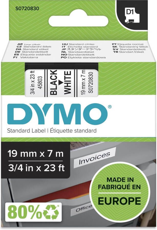 Dymo Labeltape LabelManager D1 polyester 19mm zwart op wit