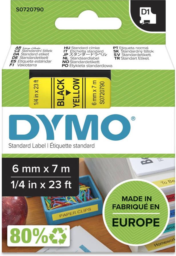 Dymo Labeltape 43618 D1 720790 6mmx7m zwart op geel