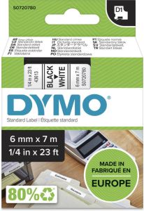 Dymo Labeltape 43613 D1 720780 6mmx7m zwart op wit