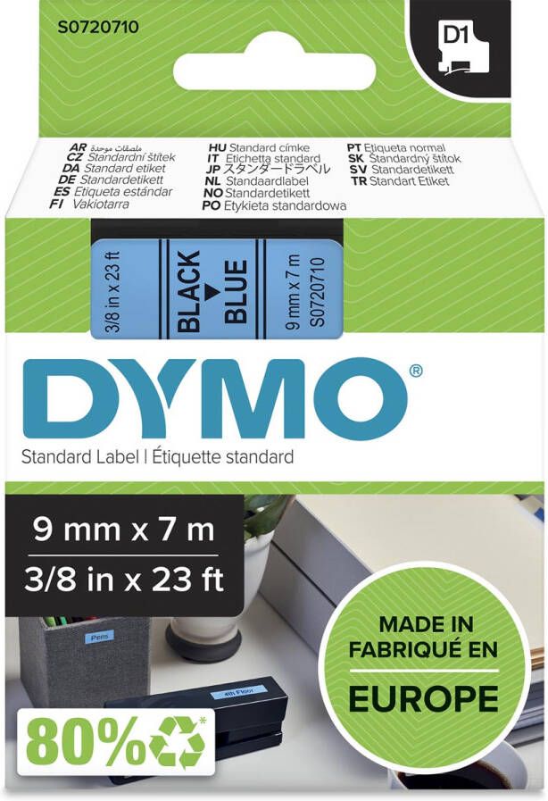 Dymo D1 tape 9 mm zwart op blauw