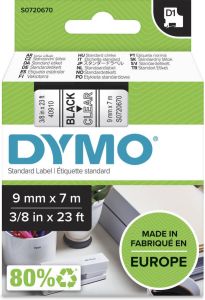 Dymo Labeltape 40910 D1 720670 9mmx7m zwart op transparant