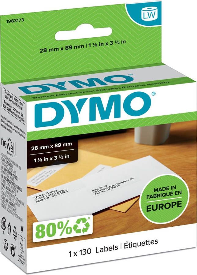 Dymo Etiket LabelWriter adressering 28x89mm 1 rol Ã¡ 130 stuks wit
