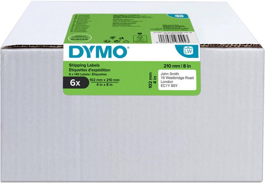 Dymo Etiket labelwriter 2177565 102mmx210mm verzend wit doos Ã  6 rol Ã  140 stuks